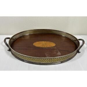 Antique 19thC English Sheffield Inlaid Tray w/ Silverplate Gallery